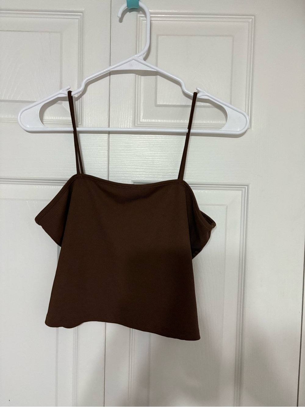 Ribbed Chocolate Brown Spaghetti-Strap Tank Top